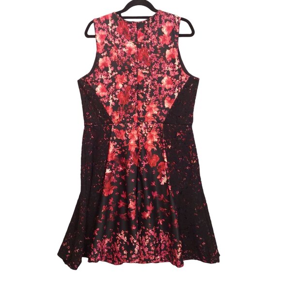 Womens Dress 16 Black Red Rose Floral Lacy Zip Sheath Feminine Career Date Night - Picture 2 of 16